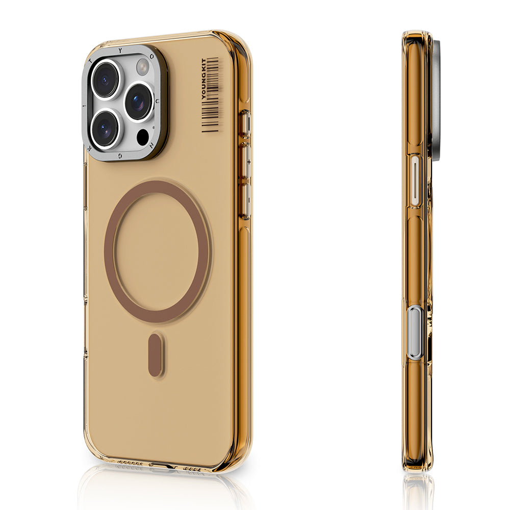 Apple iPhone 16 Pro Max Kılıf M-safe Şarj Özellikli Şeffaf Youngkit Crystal Shield Serisi Kapak Gold