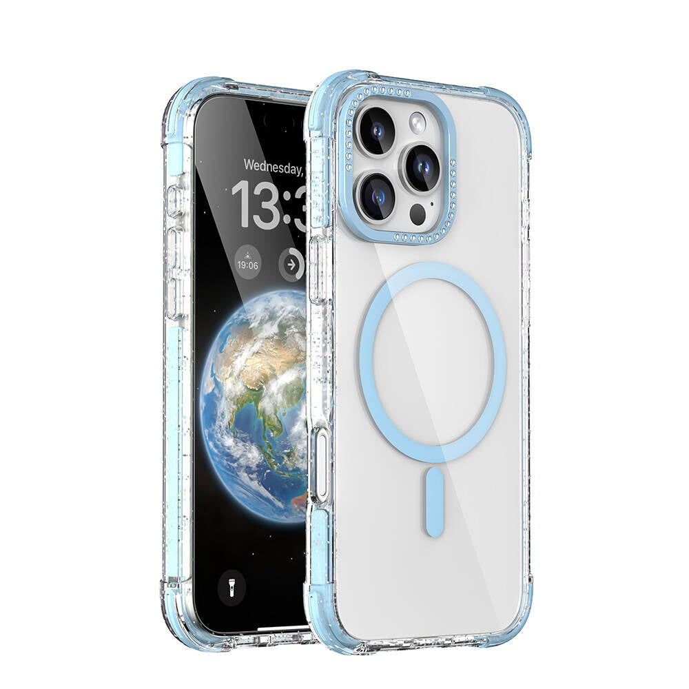 Apple iPhone 16 Pro Max Kılıf M-safe Şarj Özellikli Taşlı ve Simli Tasarım Mutural Blink Kapak