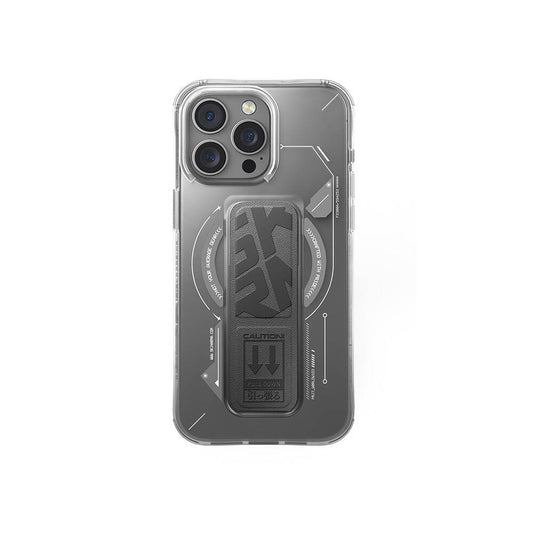 Apple iPhone 16 Pro Max Kılıf M-safe Şarj Özellikli Teknoloji Desenli Standlı Skinarma Helio Kapak Gri