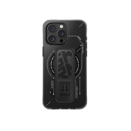 Apple iPhone 16 Pro Max Kılıf M-safe Şarj Özellikli Teknoloji Desenli Standlı Skinarma Helio Kapak Siyah