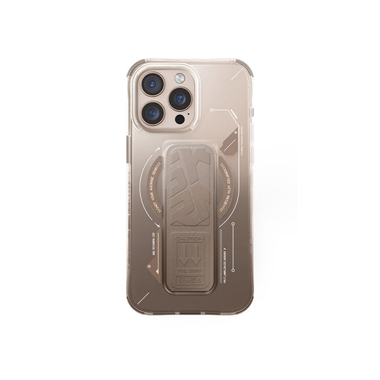 Apple iPhone 16 Pro Max Kılıf M-safe Şarj Özellikli Teknoloji Desenli Standlı Skinarma Helio Kapak Gold
