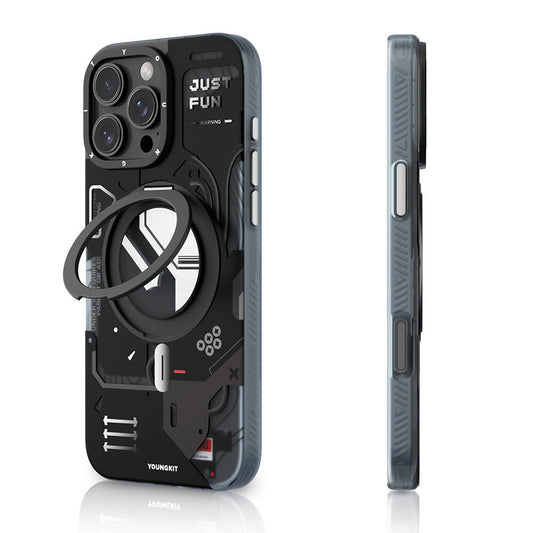 Apple iPhone 16 Pro Max Kılıf M-safe Şarj Özellikli Youngkit 360° Standlı Starship Serisi Kapak Mavi