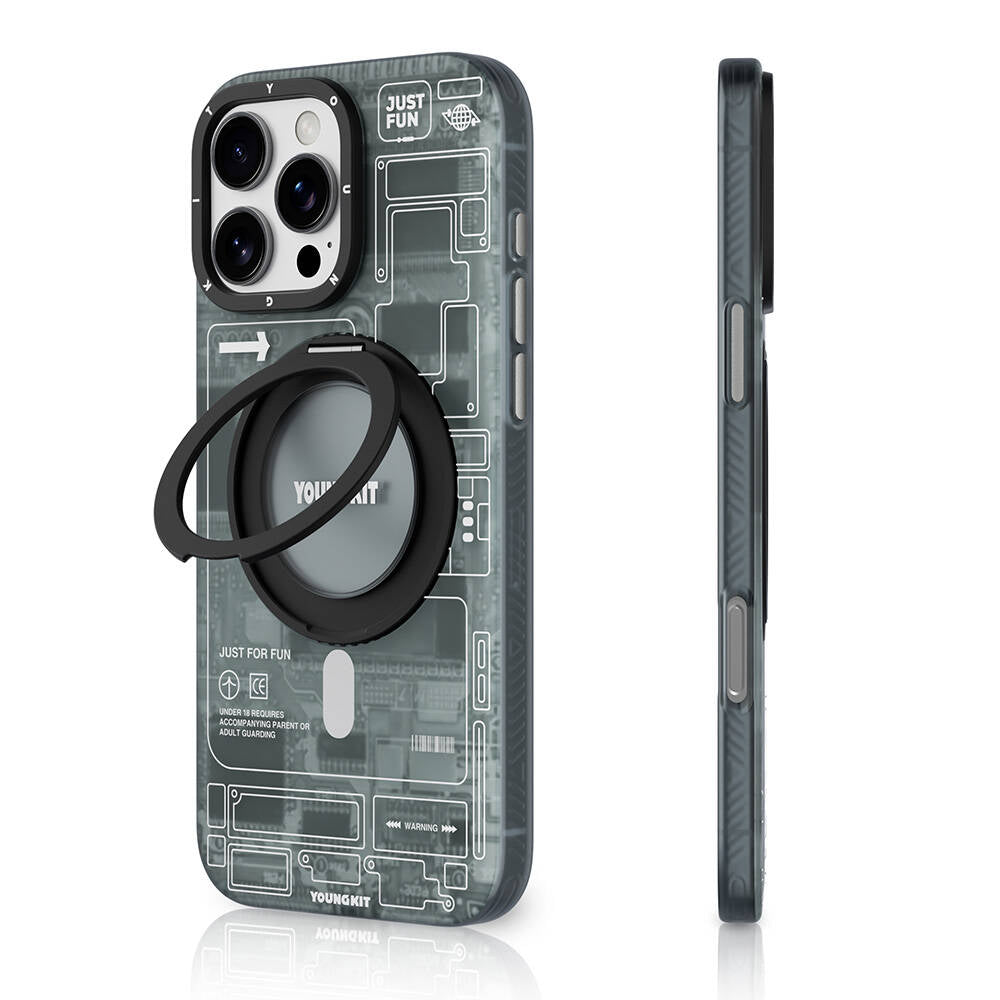 Apple iPhone 16 Pro Max Kılıf M-safe Şarj Özellikli Youngkit 360° Standlı Technology Serisi Kapak