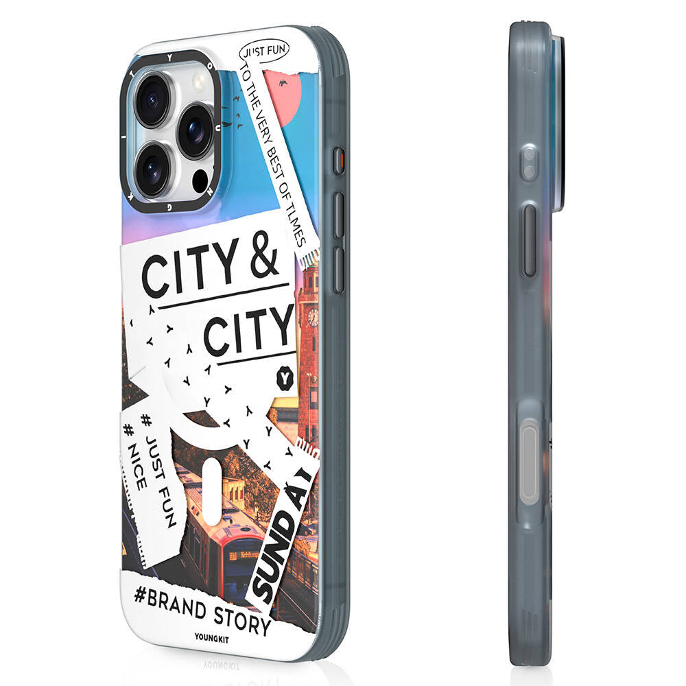 Apple iPhone 16 Pro Max Kılıf M-safe Şarj Özellikli Youngkit A-City Serisi Kapak Mavi