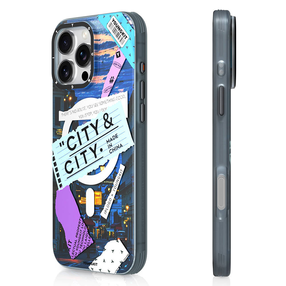 Apple iPhone 16 Pro Max Kılıf M-safe Şarj Özellikli Youngkit A-City Serisi Kapak Mavi