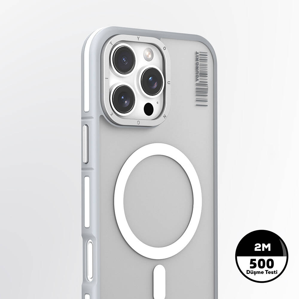 Apple iPhone 16 Pro Max Kılıf M-safe Şarj Özellikli Youngkit Rock Sand Serisi Kapak Mavi
