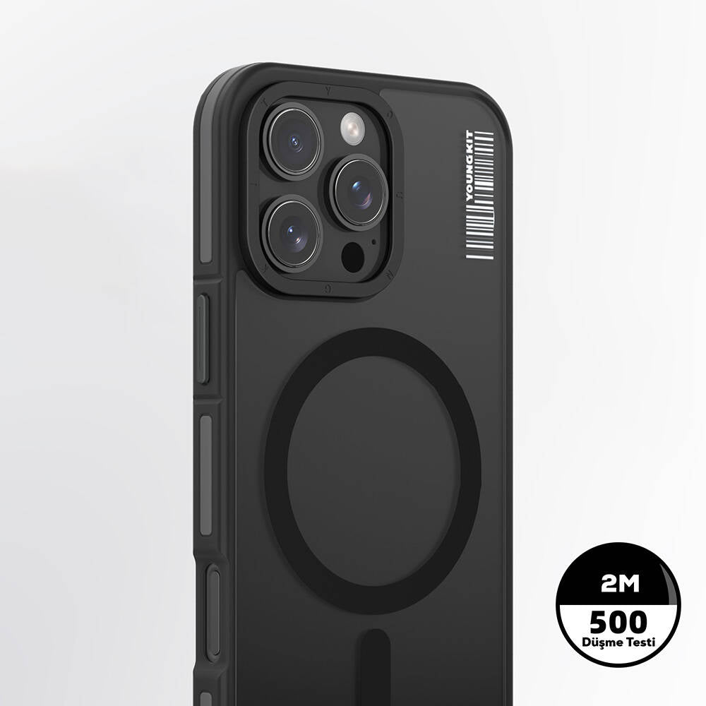 Apple iPhone 16 Pro Max Kılıf M-safe Şarj Özellikli Youngkit Rock Sand Serisi Kapak Siyah