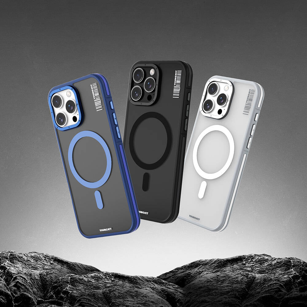 Apple iPhone 16 Pro Max Kılıf M-safe Şarj Özellikli Youngkit Rock Sand Serisi Kapak Mavi