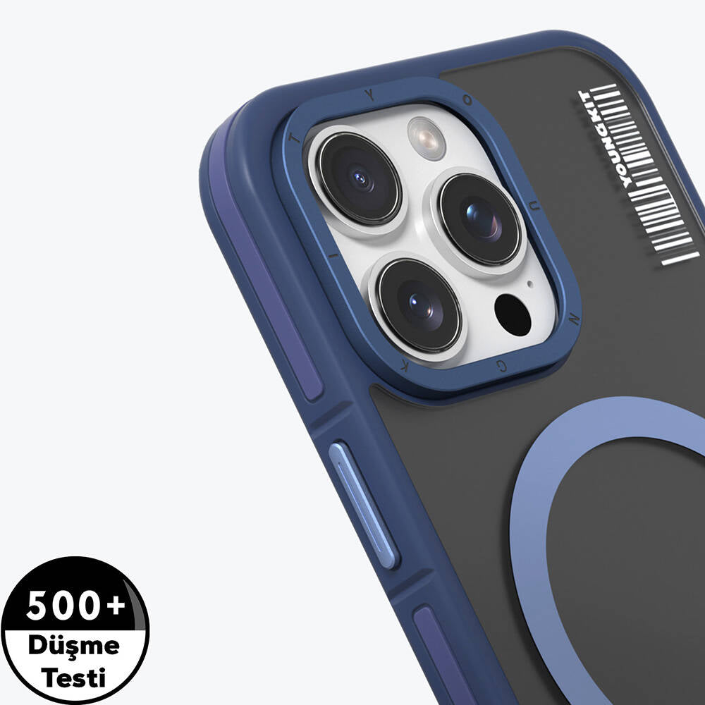 Apple iPhone 16 Pro Max Kılıf M-safe Şarj Özellikli Youngkit Rock Sand Serisi Kapak Siyah