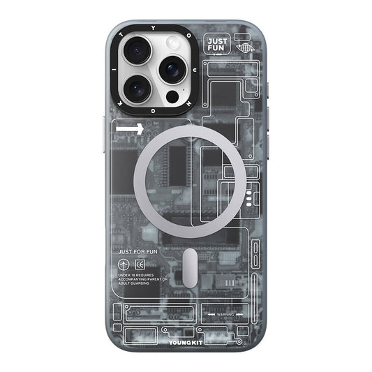 Apple iPhone 16 Pro Max Kılıf M-safe Şarj Özellikli Youngkit Technology Serisi Kapak Gri