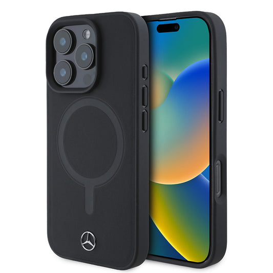 Apple iPhone 16 Pro Max Kılıf Mercedes Benz M-safe Şarj Özellikli Yumuşak Deri Orjinal Lisanslı Kapak Siyah