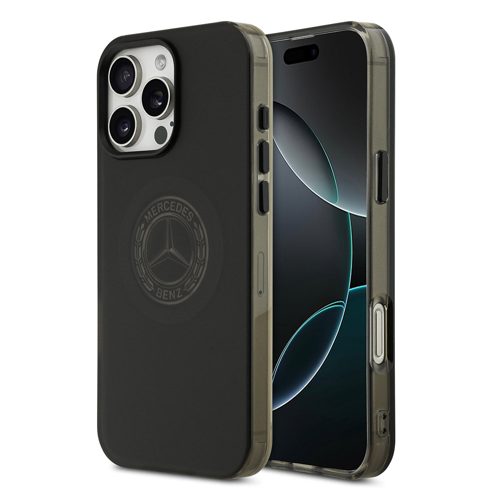 Apple iPhone 16 Pro Max Kılıf Mercedes Benz Orjinal Lisanslı M-safe Şarj Özellikli Buzlu PC Nostaljik Yıldız Dizayn Kapak