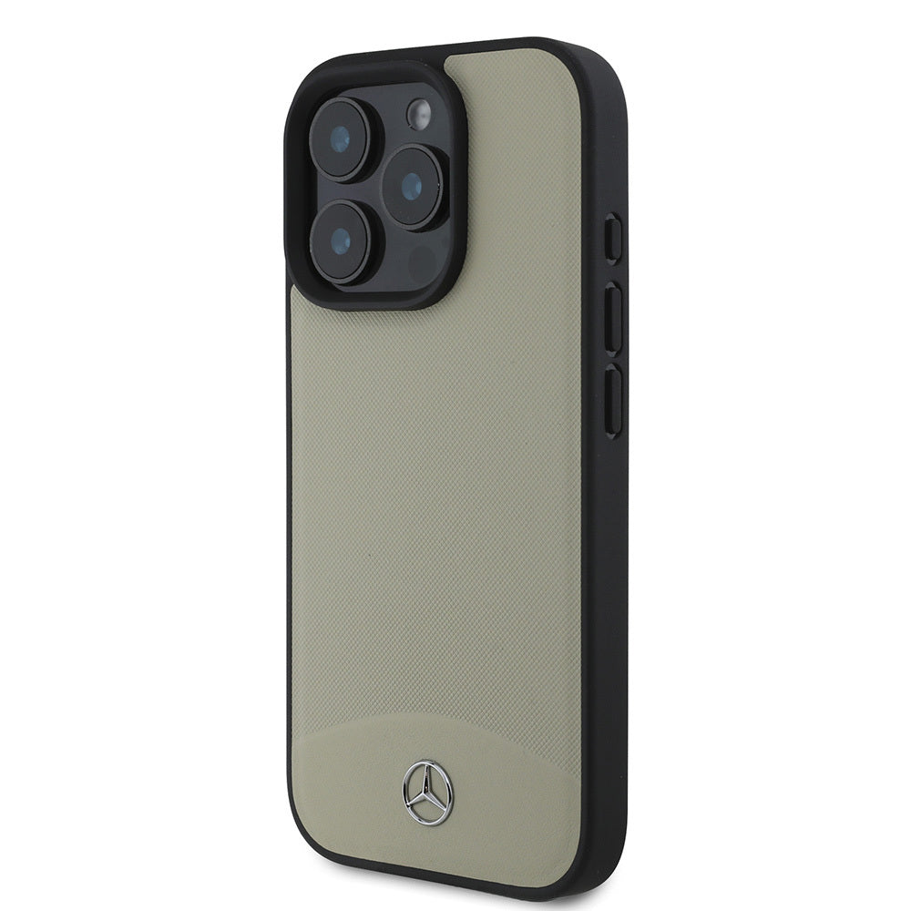 Apple iPhone 16 Pro Max Kılıf Mercedes Benz Orjinal Lisanslı M-safe Şarj Özellikli Dokulu ve Düz Deri Kapak Bej