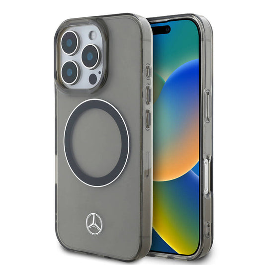 Apple iPhone 16 Pro Max Kılıf Mercedes Benz Orjinal Lisanslı M-safe Şarj Özellikli Saydam Yüzey Silver Ring Kapak Siyah