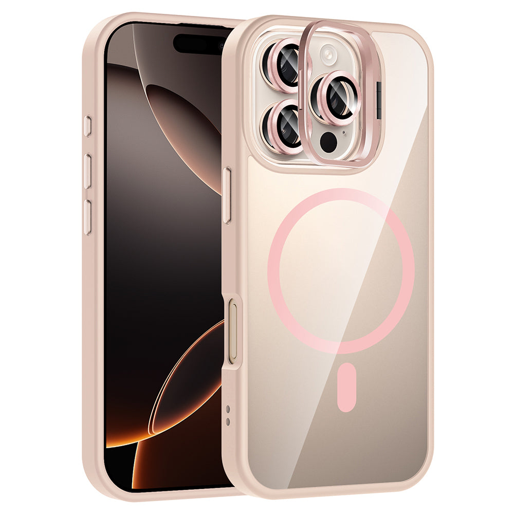Apple iPhone 16 Pro Max Kılıf Standlı ve Kamera Lens Hediyeli M-Safe Şarj Özellikli Zore Etro Kapak