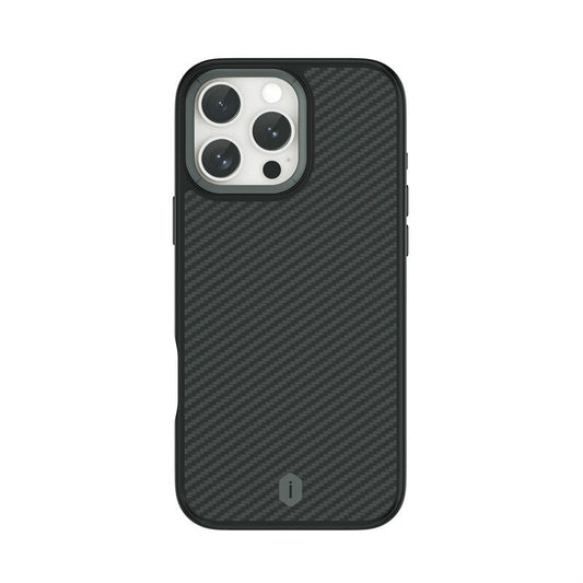 Apple iPhone 16 Pro Max Kılıf Wiwu DCC-205 M-safe Şarj Özellikli Aramid Fiber Tasarım Kevlar Kapak Siyah