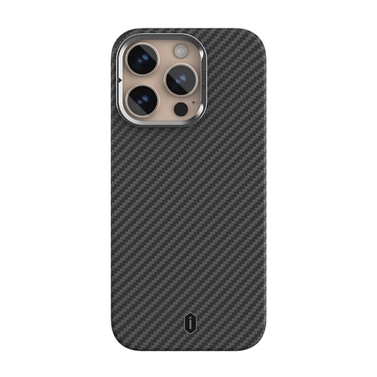 Apple iPhone 16 Pro Max Kılıf Wiwu DCC-206 M-safe Şarj Özellikli Kamera Standlı Aramid Fiber Tasarım Kevlar Kapak Siyah