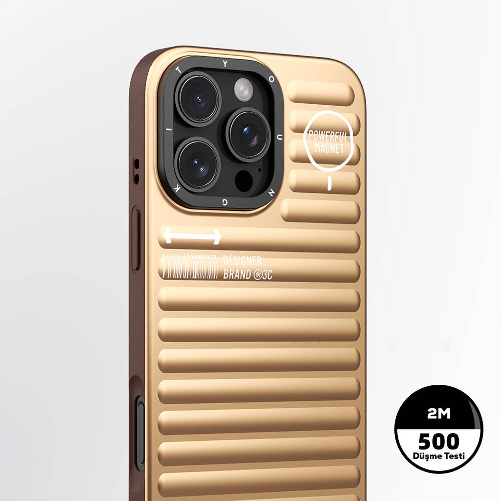 Apple iPhone 16 Pro Max M-safe Şarj Özellikli Kılıf Mat Renkli Tasarım Youngkit Original Serisi Kapak Gold