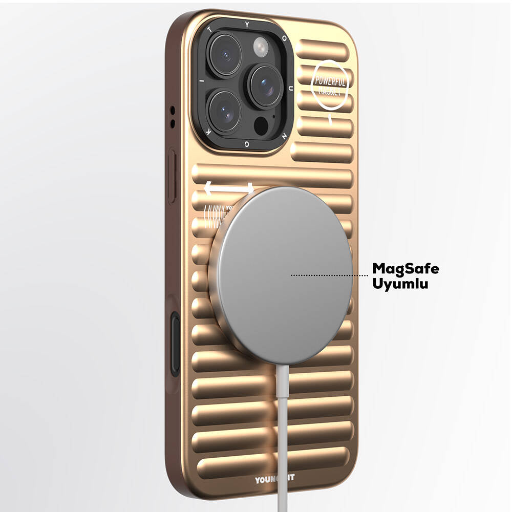 Apple iPhone 16 Pro Max M-safe Şarj Özellikli Kılıf Mat Renkli Tasarım Youngkit Original Serisi Kapak Gold