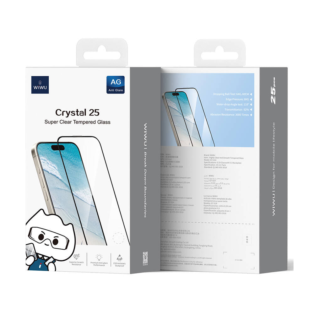 Apple iPhone 16 Pro Max Wiwu GT-014 Polimer Oleofobik Kaplama Şeffaf Pürüzsüz Temperli Cam Ekran Koruyucu 25'li Paket Siyah