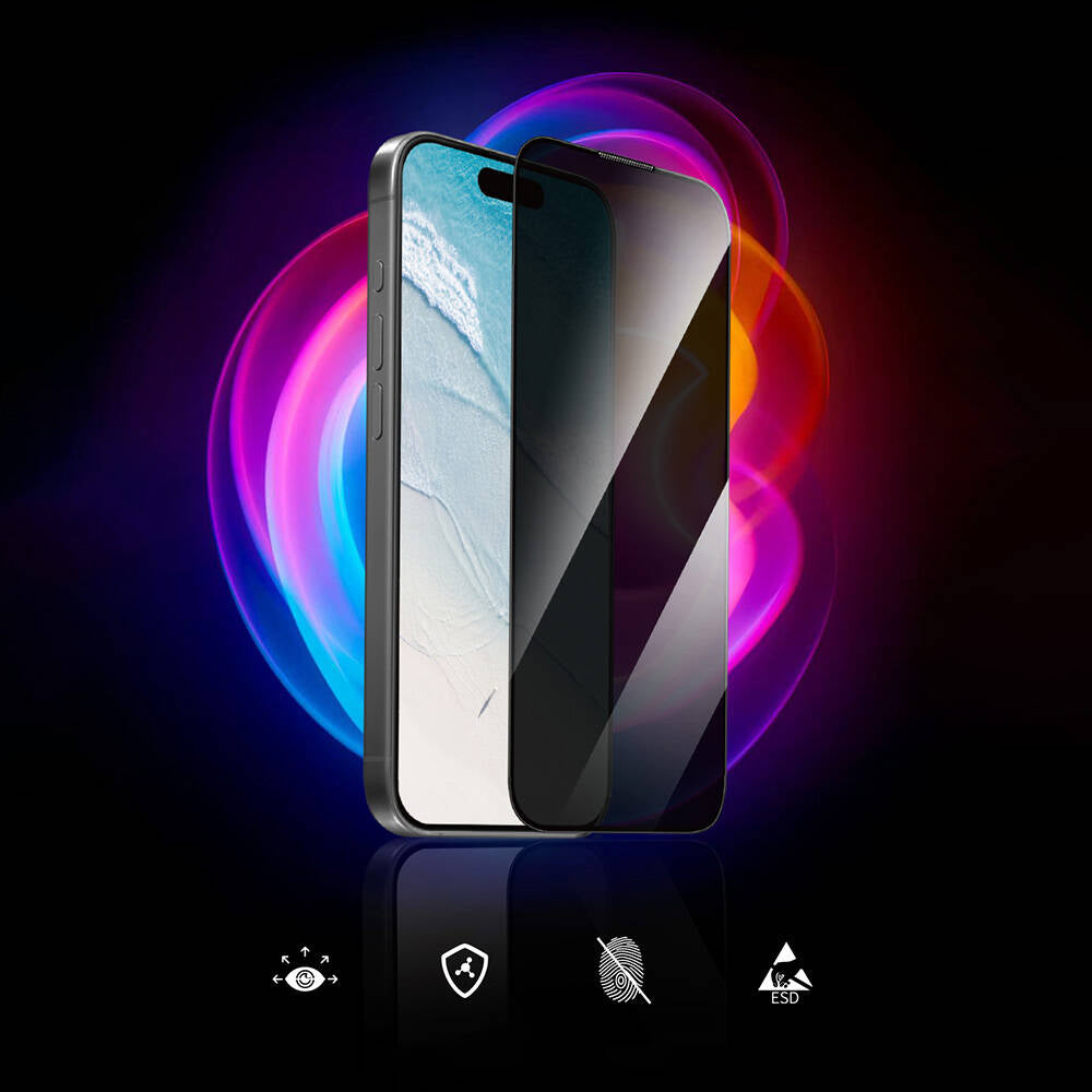 Apple iPhone 16 Pro Wiwu GT-015 Özellikli Çok Katmanlı Temperli iPrivacy Cam Ekran Koruyucu 10'lu Paket Siyah