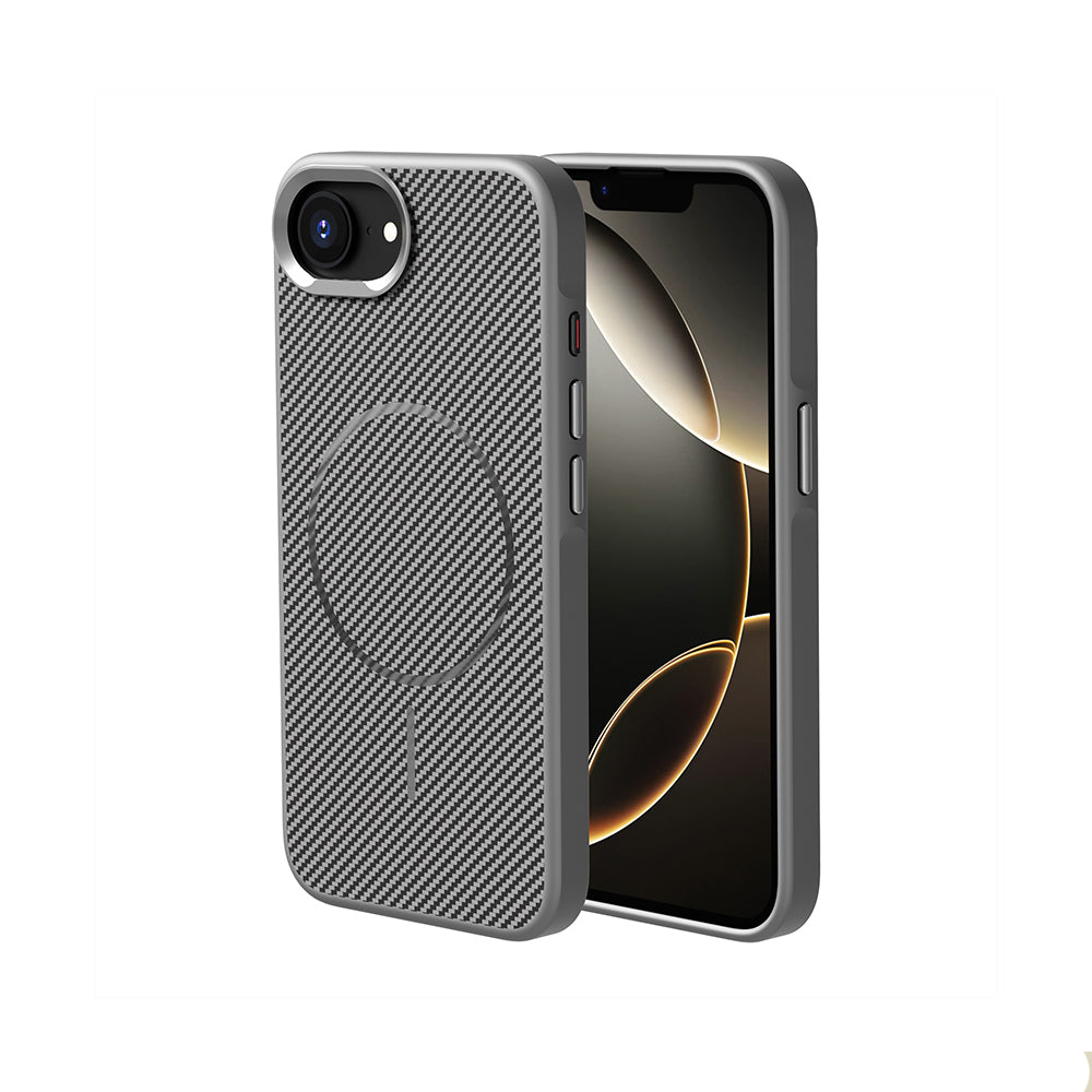 Apple iPhone 16E Kılıf M-safe Şarj Özellikli Karbon Fiber Görünümlü Zore Troy Kapak