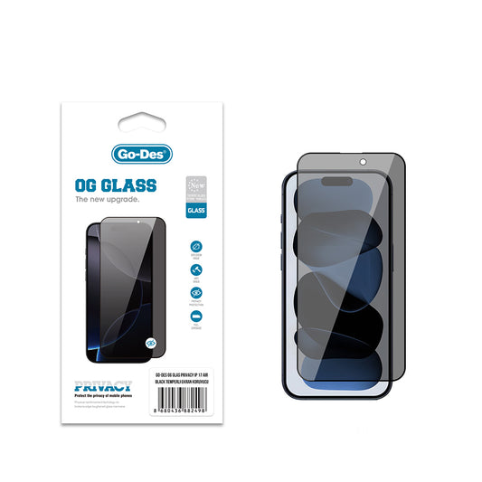 Apple iPhone 17 Air Go Des OG Glass Privacy Antistatik Temperli Cam Ekran Koruyucu Siyah