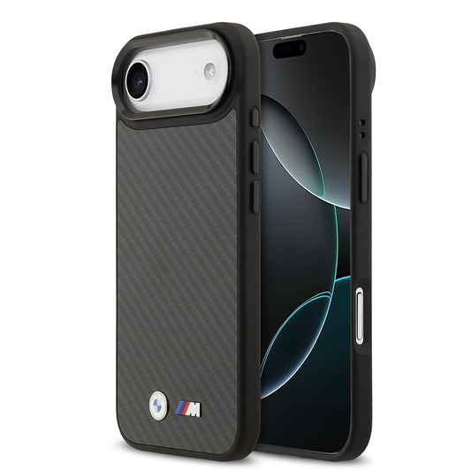 Apple iPhone 17 Air Kılıf BMW Orjinal Lisanslı M-safe Şarj Özellikli Karbon Fiber Metal Logolu Kevlar Kapak