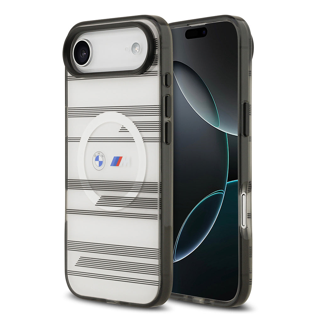 Apple iPhone 17 Air Kılıf BMW Orjinal Lisanslı M-safe Şarj Özellikli Metal Kamera Butonlu Yatay Şeritli M Dizayn Kapak