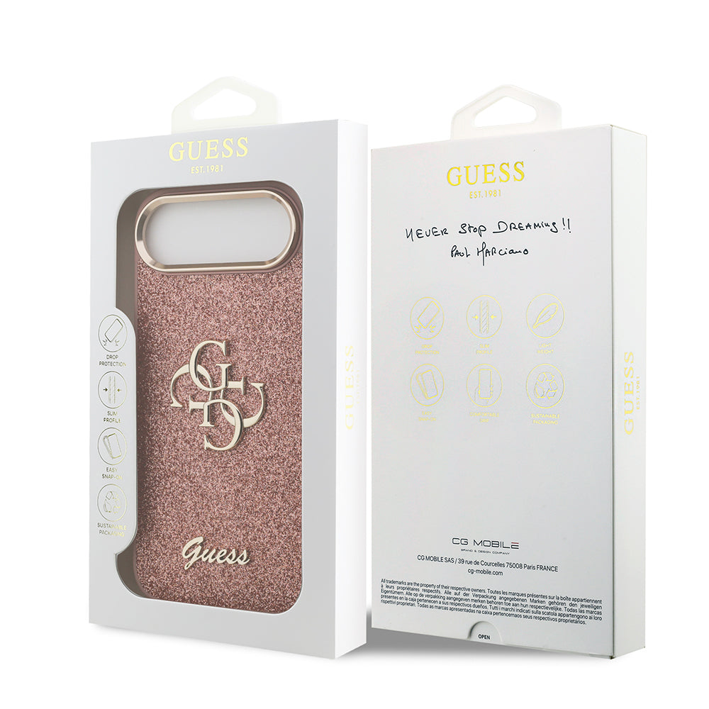 Apple iPhone 17 Air Kılıf Guess Orjinal Lisanslı 4G Büyük Metal Kamera Çerçeveli ve Logolu Glitter Kapak Gri