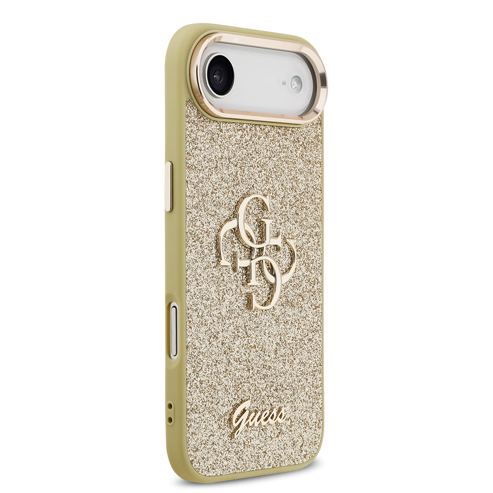 Apple iPhone 17 Air Kılıf Guess Orjinal Lisanslı 4G Büyük Metal Kamera Çerçeveli ve Logolu Glitter Kapak Gold