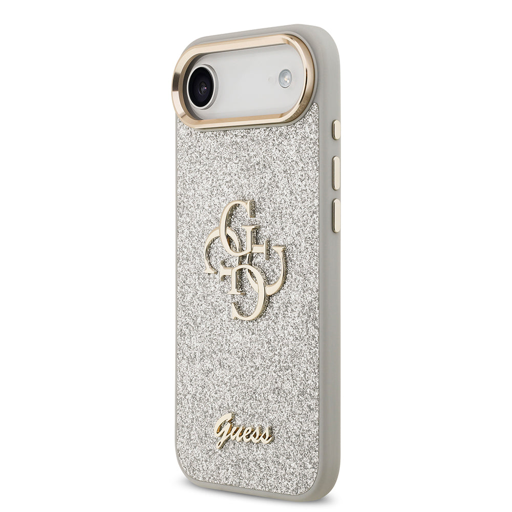 Apple iPhone 17 Air Kılıf Guess Orjinal Lisanslı 4G Büyük Metal Kamera Çerçeveli ve Logolu Glitter Kapak Gri