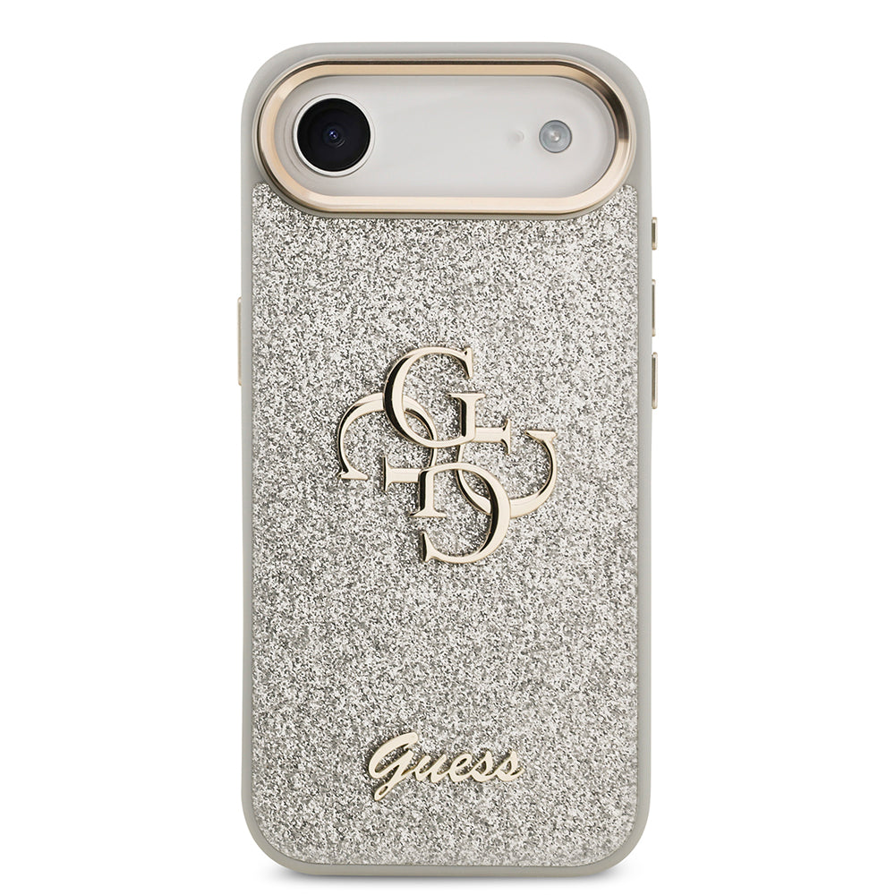 Apple iPhone 17 Air Kılıf Guess Orjinal Lisanslı 4G Büyük Metal Kamera Çerçeveli ve Logolu Glitter Kapak Gri