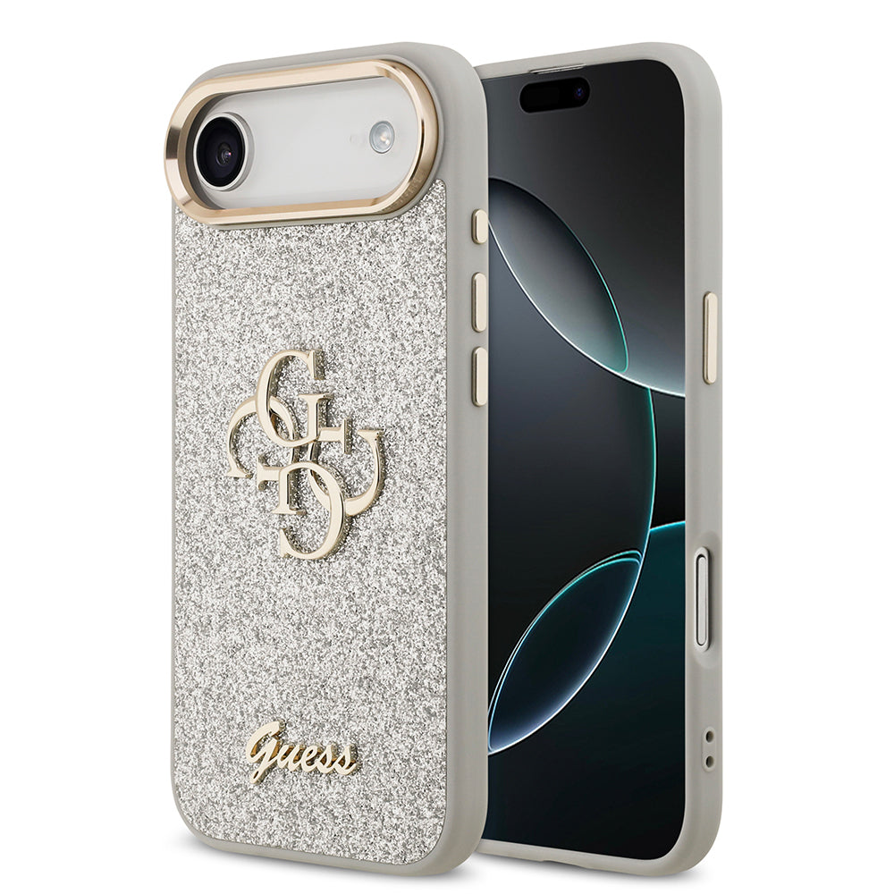 Apple iPhone 17 Air Kılıf Guess Orjinal Lisanslı 4G Büyük Metal Kamera Çerçeveli ve Logolu Glitter Kapak Gri