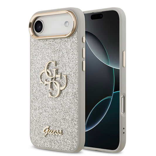 Apple iPhone 17 Air Kılıf Guess Orjinal Lisanslı 4G Büyük Metal Kamera Çerçeveli ve Logolu Glitter Kapak Gri