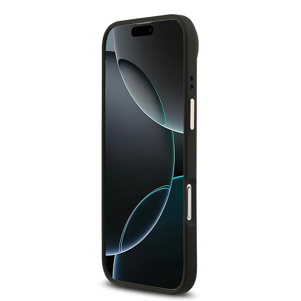 Apple iPhone 17 Air Kılıf Guess Orjinal Lisanslı M-safe Şarj Özellikli Gold Metal Kamera Çerçeveli Taşlı 4G Logolu Kapak Kahverengi