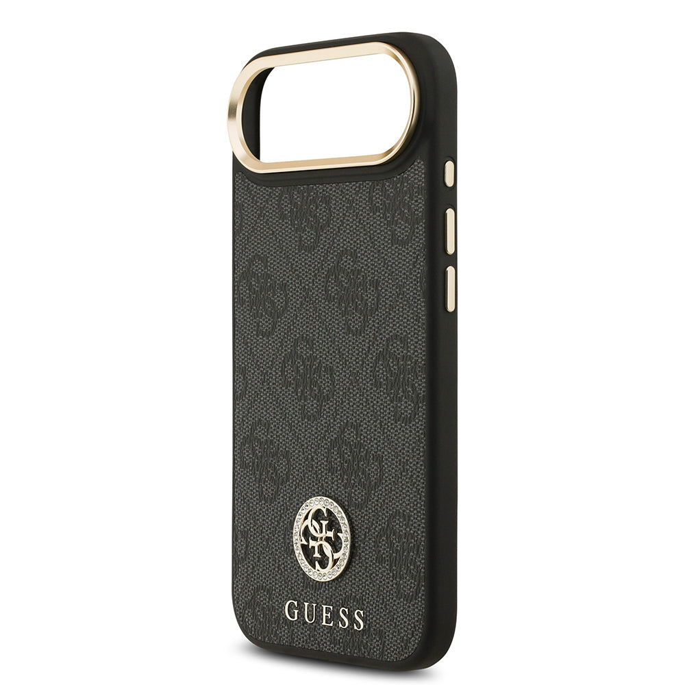 Apple iPhone 17 Air Kılıf Guess Orjinal Lisanslı M-safe Şarj Özellikli Gold Metal Kamera Çerçeveli Taşlı 4G Logolu Kapak Kahverengi
