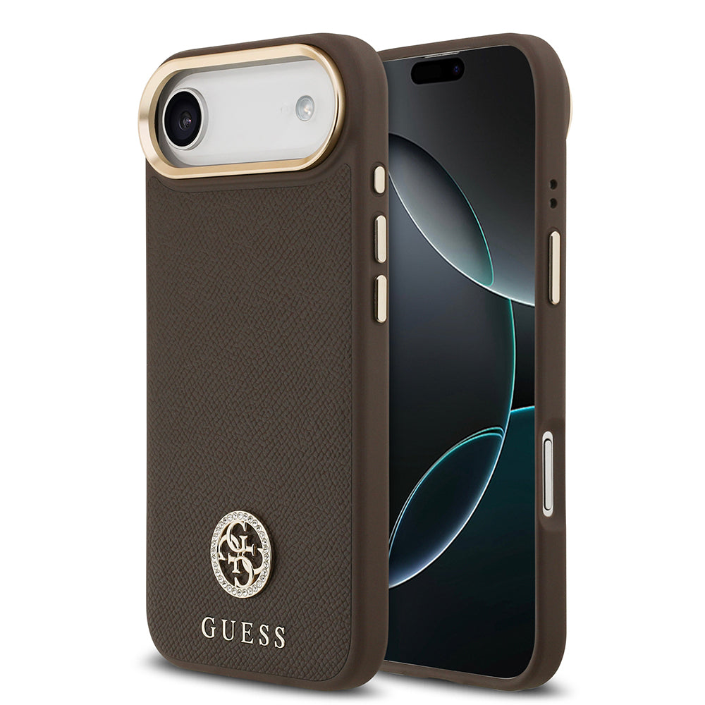 Apple iPhone 17 Air Kılıf Guess Orjinal Lisanslı M-safe Şarj Özellikli Grained Yazı ve Taşlı 4G Logolu Kapak