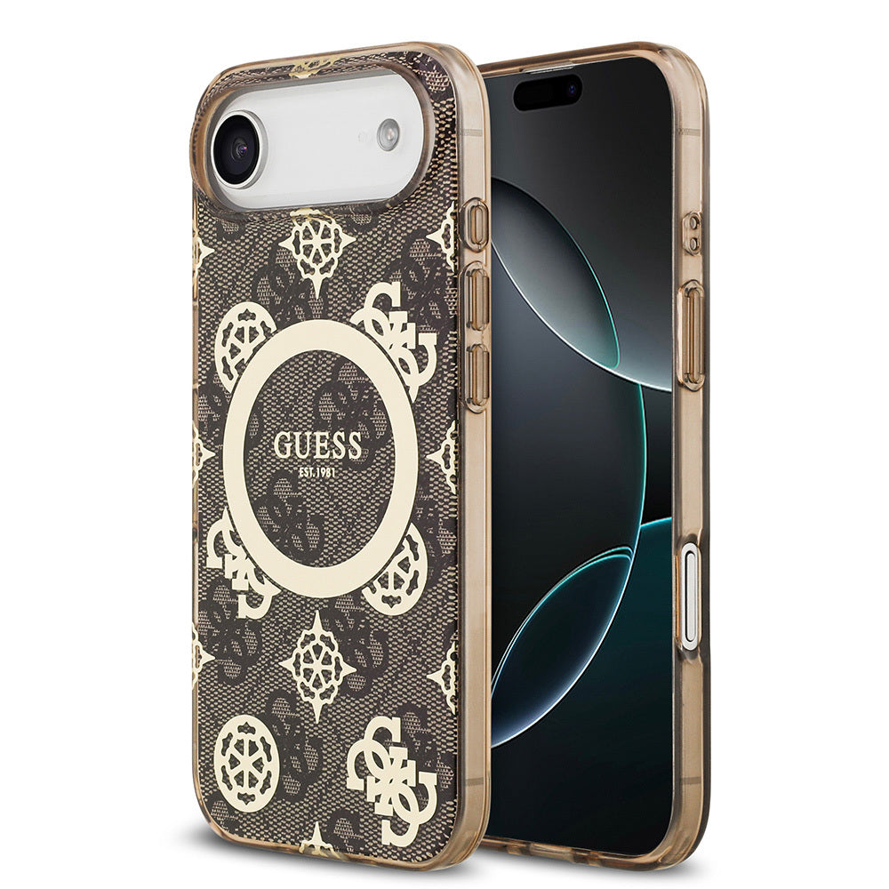 Apple iPhone 17 Air Kılıf Guess Orjinal Lisanslı M-safe Şarj Özellikli IML Peony ve 4G Desenli Klasik Logolu Kapak