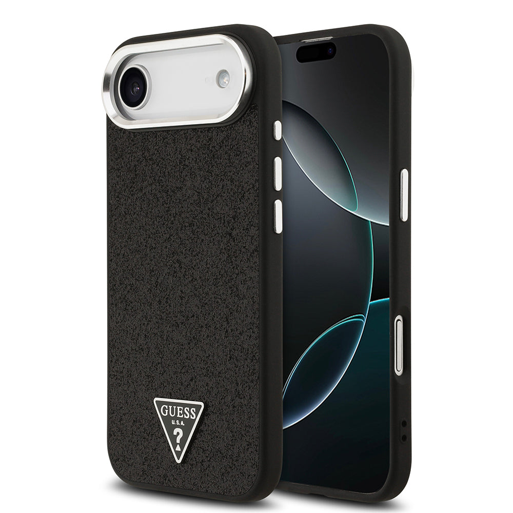 Apple iPhone 17 Air Kılıf Guess Orjinal Lisanslı M-safe Şarj Özellikli Metal Kamera Çerçeveli Üçgen Logolu Glitter Kapak