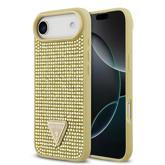 Apple iPhone 17 Air Kılıf Guess Orjinal Lisanslı Taşlı Arka Yüzey Üçgen Logolu Kapak Gümüş