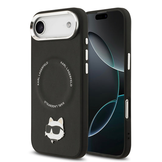 Apple iPhone 17 Air Kılıf Karl Lagerfeld Orjinal Lisanslı M-safe Şarj Özellikli Metal Kamera ve Buton Tasarımlı Choupette PU Deri Kapak