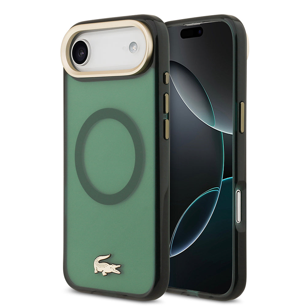Apple iPhone 17 Air Kılıf Lacoste Orjinal Lisanslı M-safe Şarj Özellikli Gold Timsah Logolu Buzlu Kapak