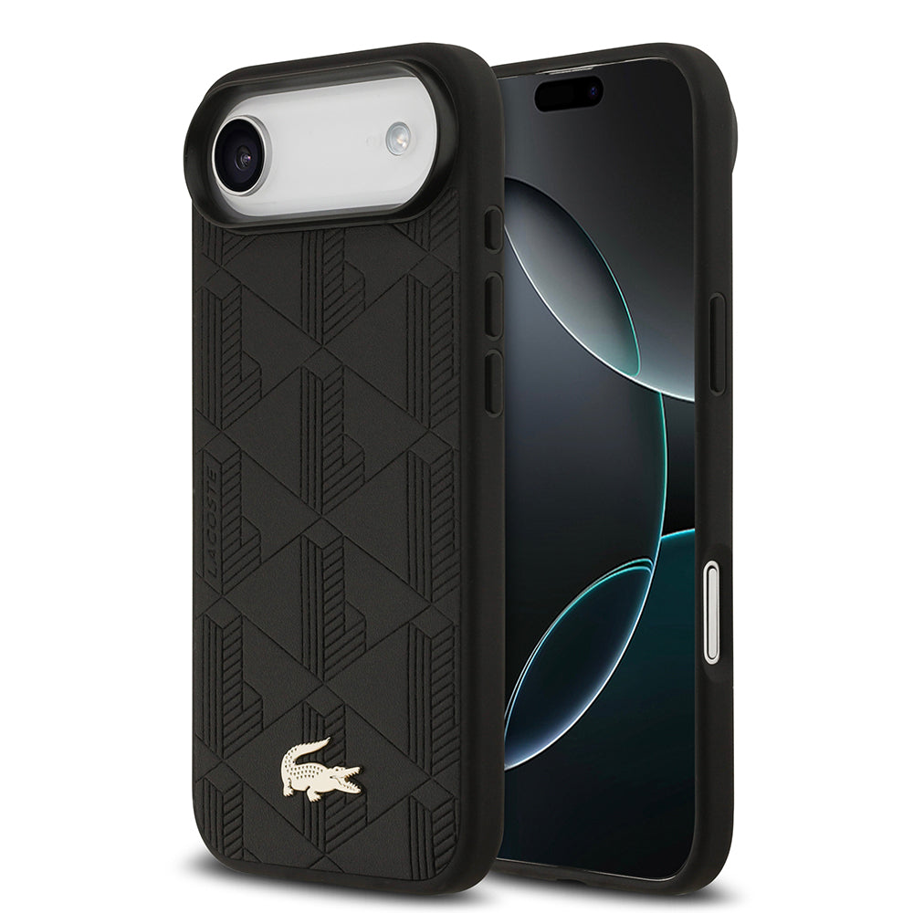 Apple iPhone 17 Air Kılıf Lacoste Orjinal Lisanslı M-safe Şarj Özellikli PU Deri Tasarımlı Karışık Monogram Desenli Kapak