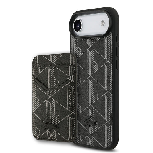Apple iPhone 17 Air Kılıf Lacoste Orjinal Lisanslı M-safe Şarj Özellikli PU Deri Tasarımlı Kartlıklı Karışık Monogram Desenli Kapak