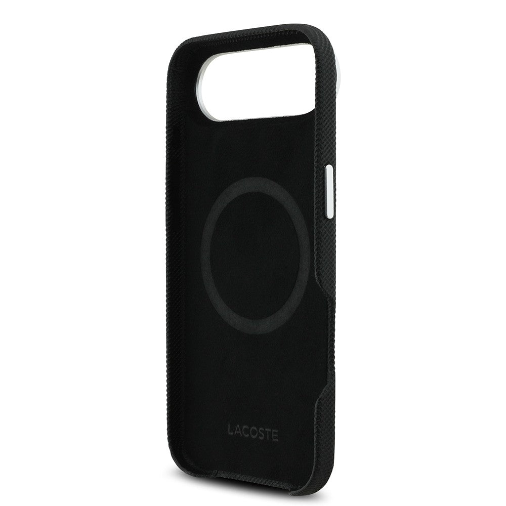 Apple iPhone 17 Air Kılıf Lacoste Orjinal Lisanslı M-Safe Şarj Özellikli PVC Pike Desenli Arka Yüzey İkonik Timsah Dokuma Logolu Kapak