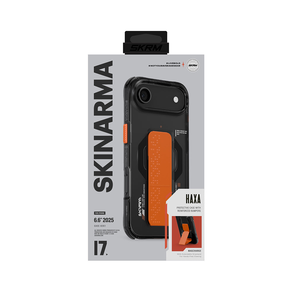 Apple iPhone 17 Air Kılıf M-Safe Şarj Özellikli Airbag Tasarımlı Standlı Skinarma Haxa Kapak Şeffaf