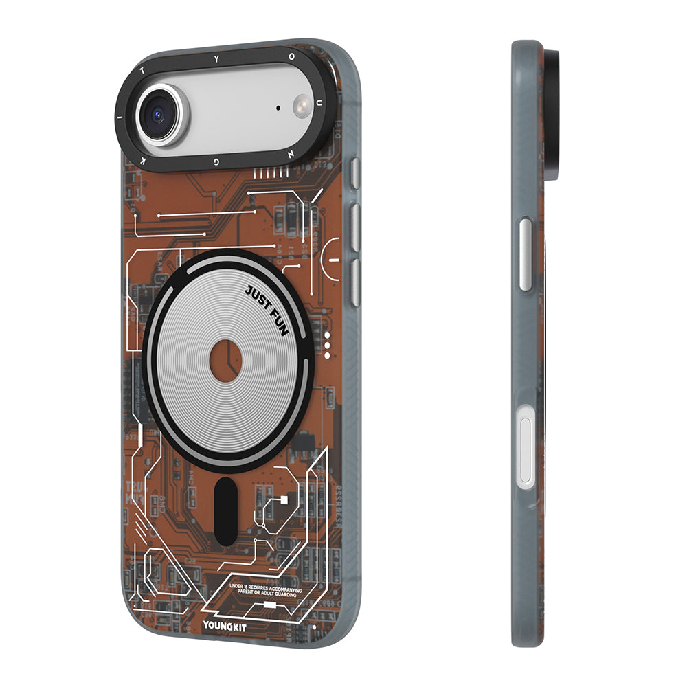 Apple iPhone 17 Air Kılıf M-safe Şarj Özellikli Kamera Denetim Butonlu Youngkit Technology Serisi Kapak Turuncu