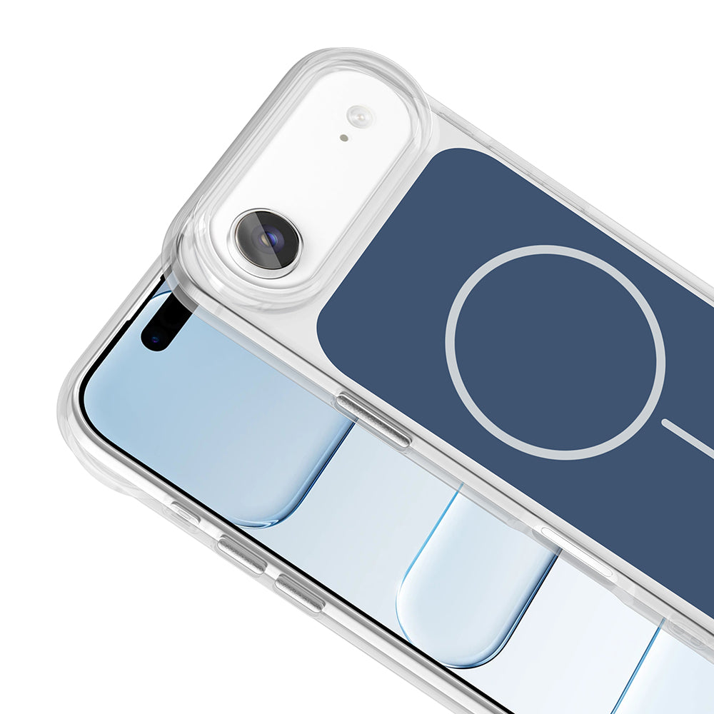 Apple iPhone 17 Air Kılıf M-Safe Şarj Özellikli Metal Buton Tasarımlı Zore İkonik Sert Silikon Kapak Mavi