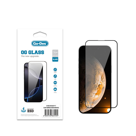 Apple iPhone 17 Go Des OG Glass Antistatik Temperli Cam Ekran Koruyucu Şeffaf